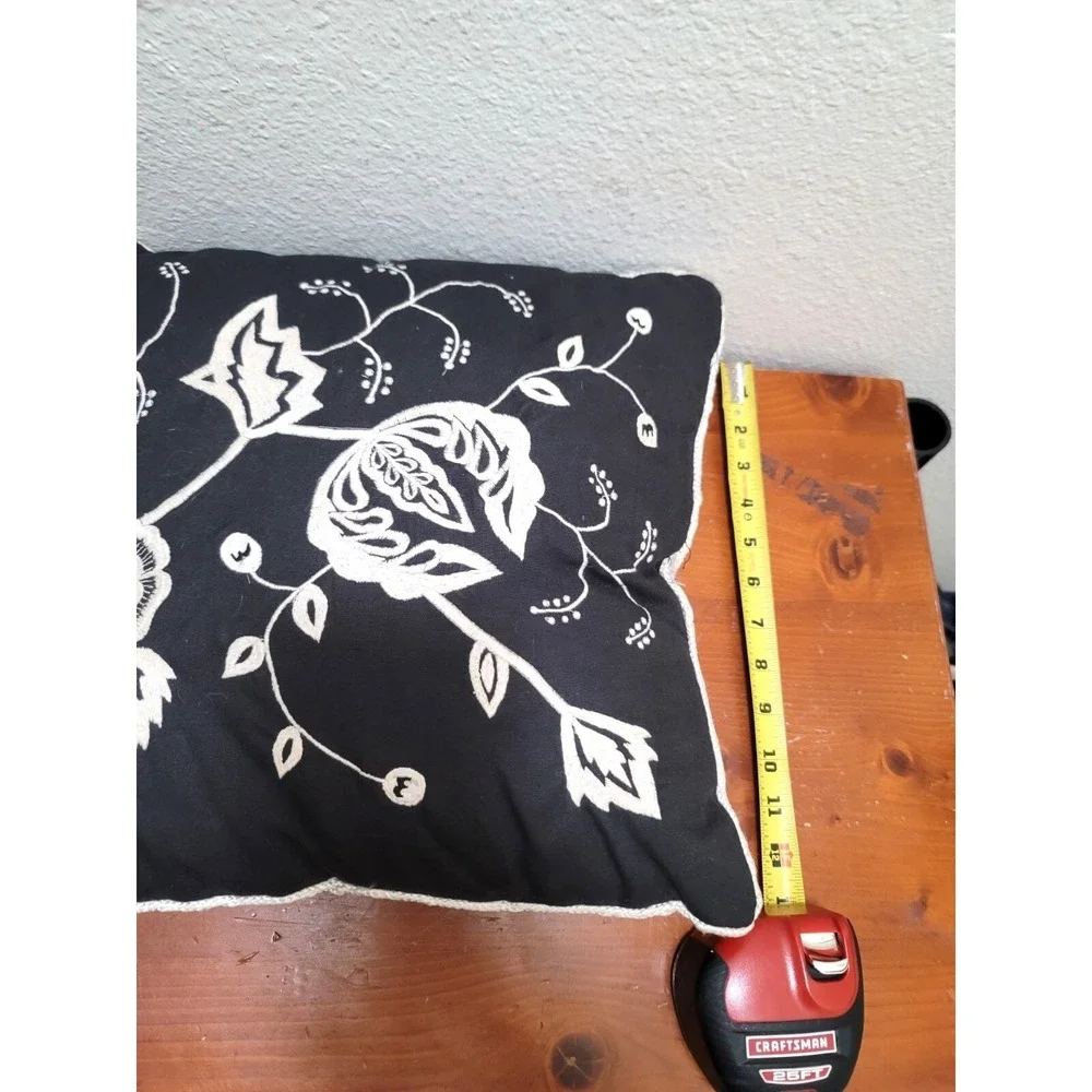 Black & White Floral Embroidered‎ Throw Pillow Cushion 15